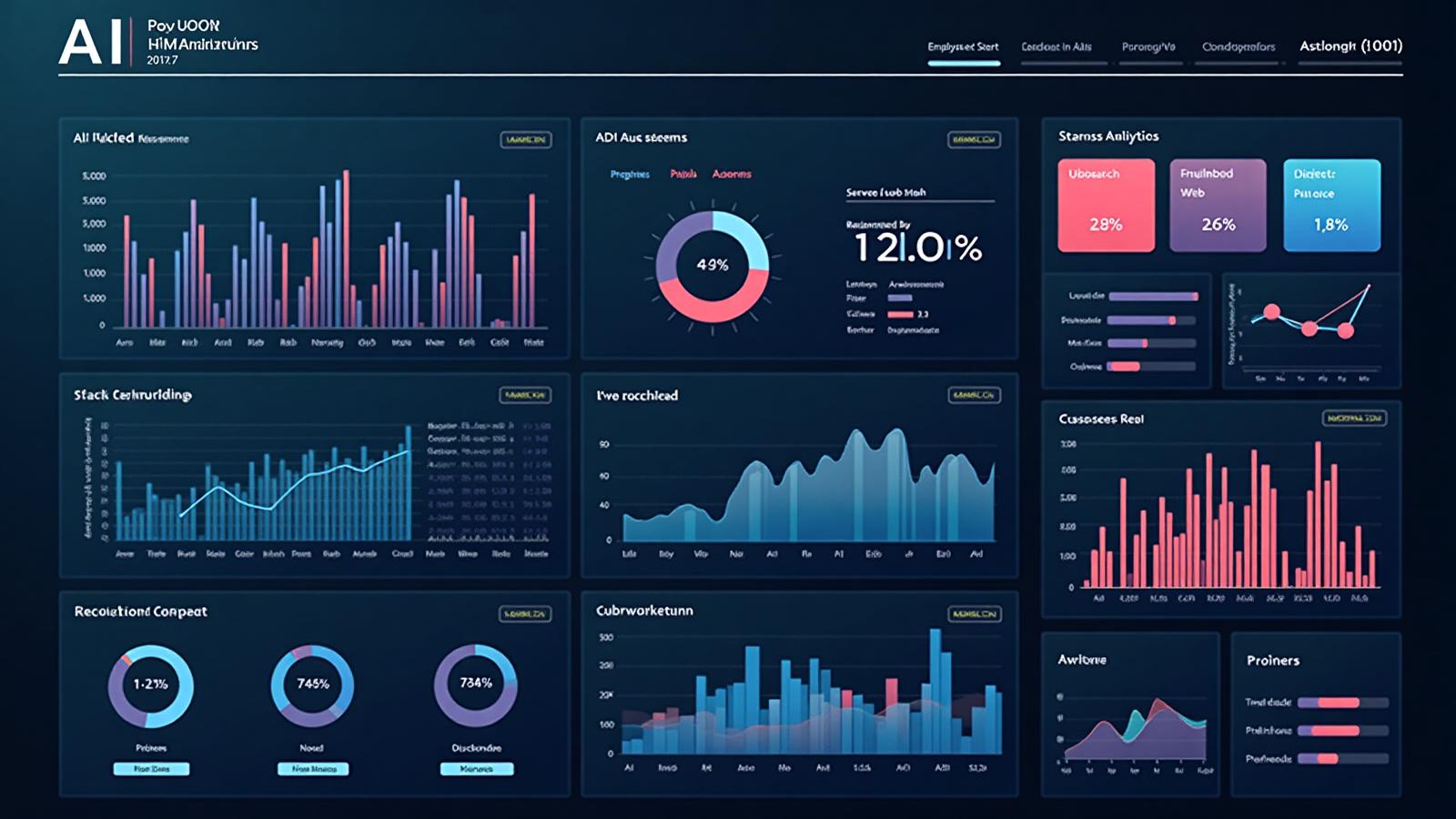 Workforce analytics dashboards illuminated in a late-night operations review
